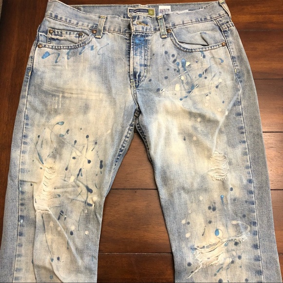 Distressed splatter painted denim bootcut jeans - Picture 7 of 11